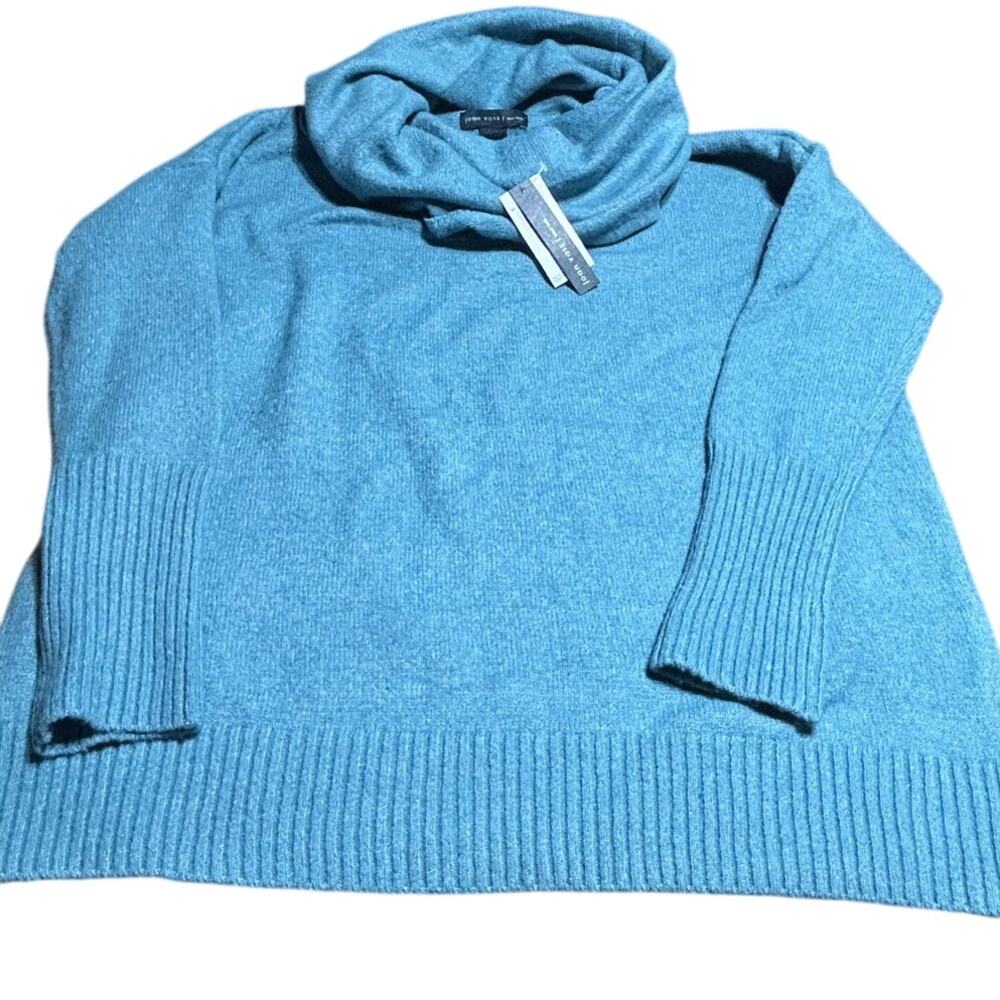 Joan Vass Blue Chunky knit cowl neck pullover sweater sz S NWT